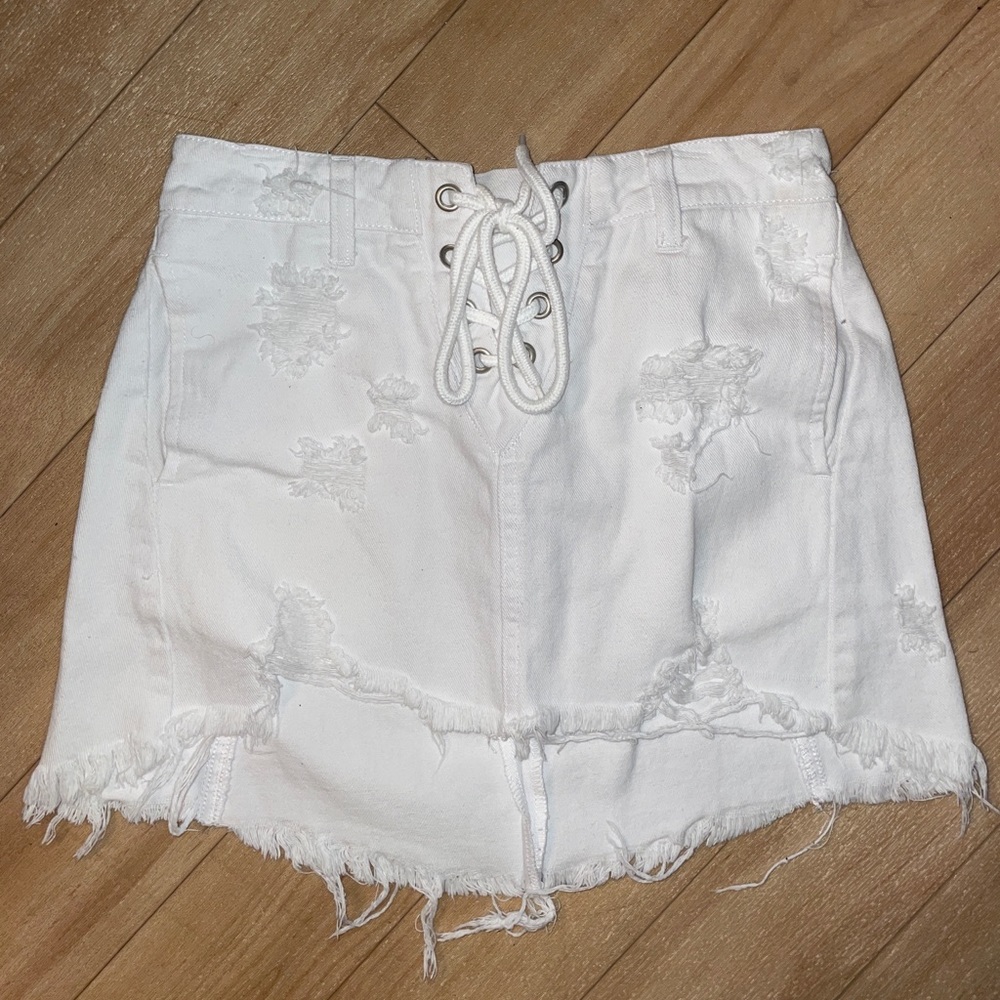 White denim mini skirt